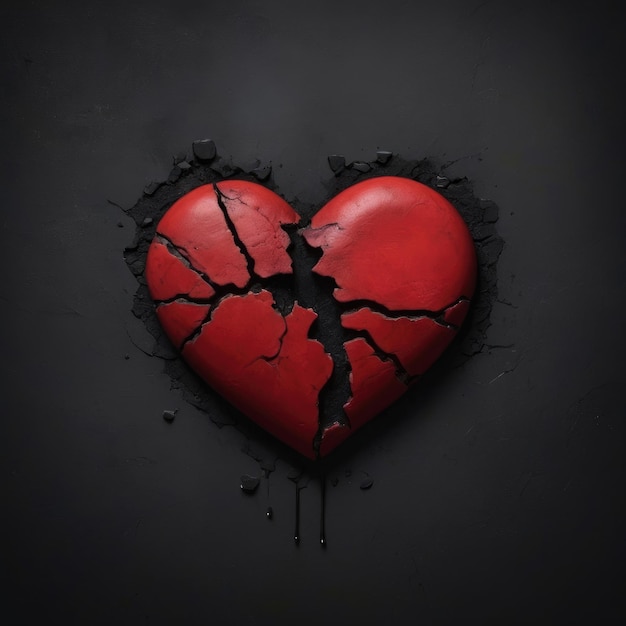 Broken red heart 3d design on black background