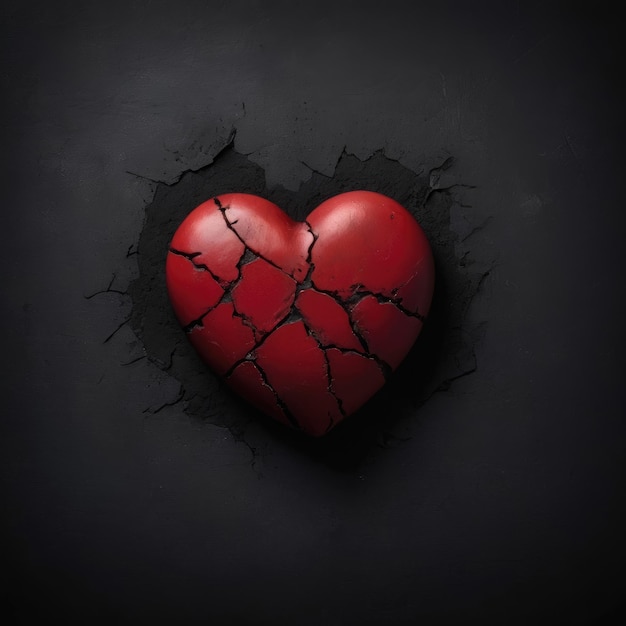 Broken red heart 3d design on black background