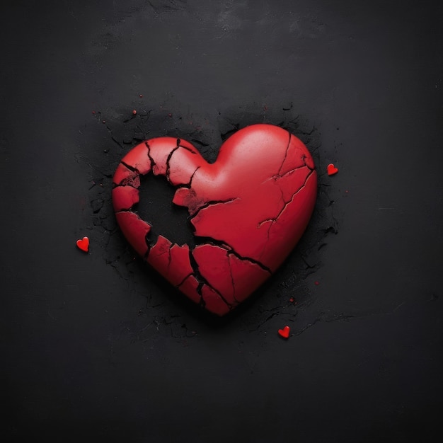 Broken red heart 3d design on black background