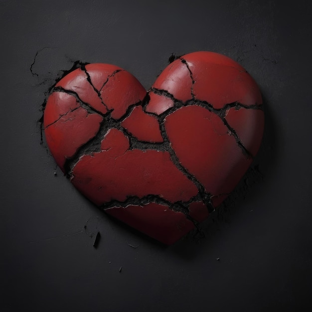 Broken red heart 3d design on black background