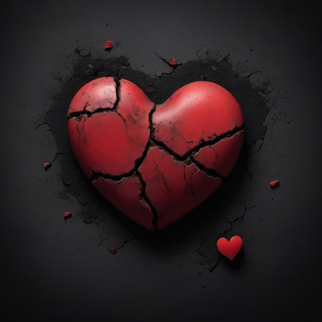 Broken red heart 3d design on black background