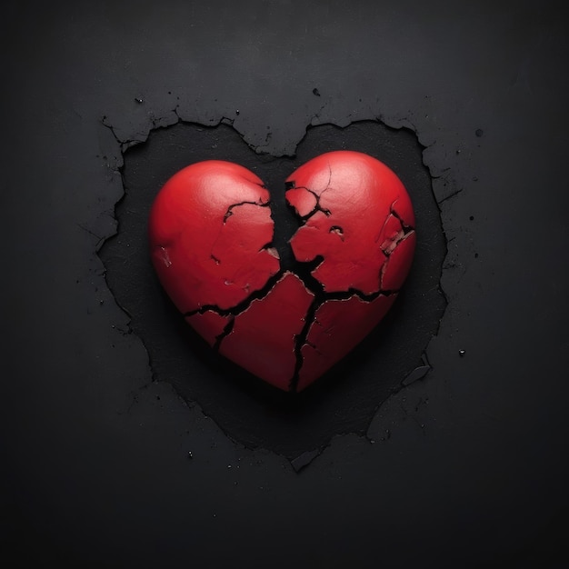 Broken red heart 3d design on black background