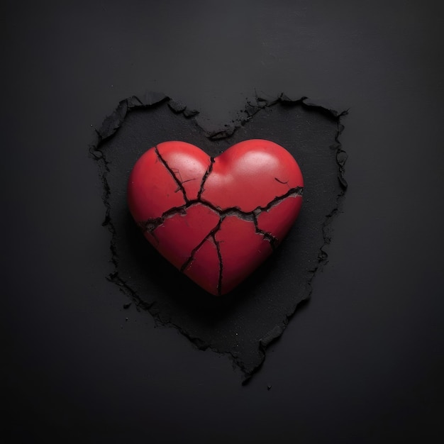 Broken red heart 3d design on black background