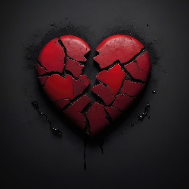 Broken red heart 3d design on black background