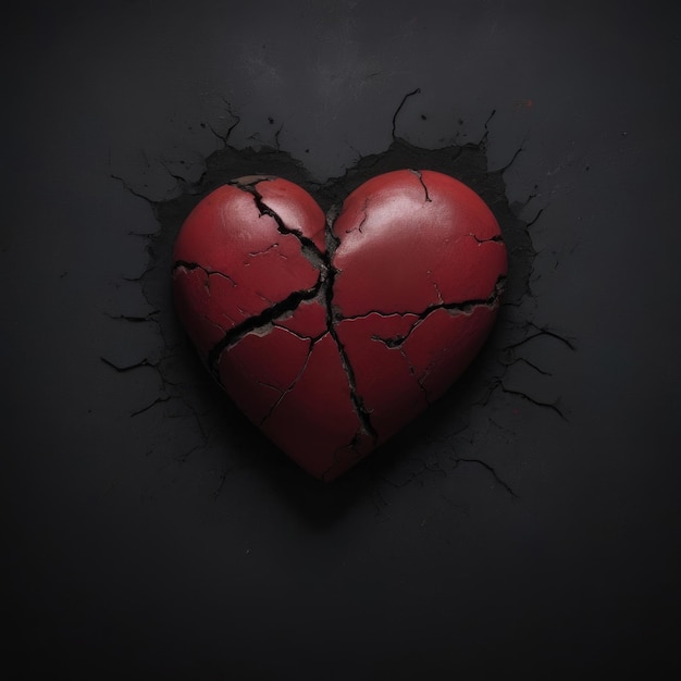 Photo broken red heart 3d design on black background