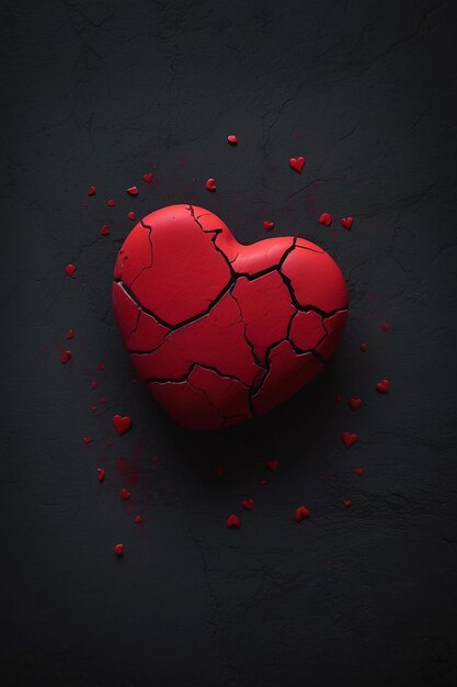 Photo broken red heart on black background valentine day concept