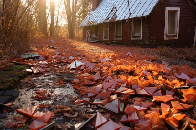 Broken shingles scattered on the ground created with generative ai