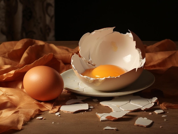 broken softboiled egg on the table generated ai