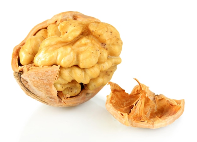 Broken walnut isolated on white