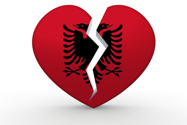 Photo broken white heart shape with albania flag