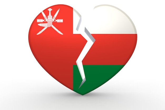 Broken white heart shape with Oman flag