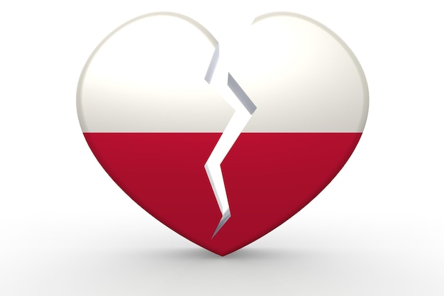 Broken white heart shape with Poland flag