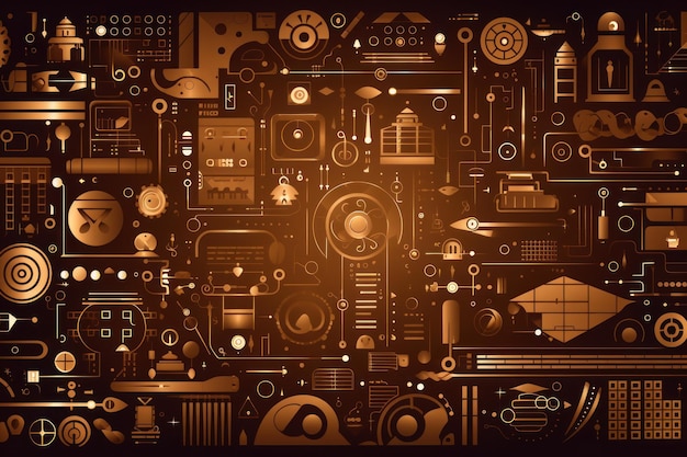 Bronze abstract technology background using tech devices and icons thin line interface vector illustration pattern ar 32 Job ID 1d0206bc812f4c1ea26adb50cd810a8d