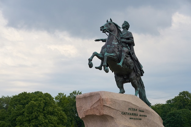 The Bronze Horseman an equestrian statue of Peter the Great in the Senate Square in St Petersburg, Russia.