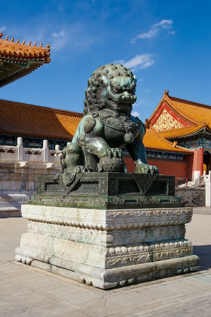 Bronze Lions, The Palace Museum in the Forbidden City, China. Bejing clear sun day.