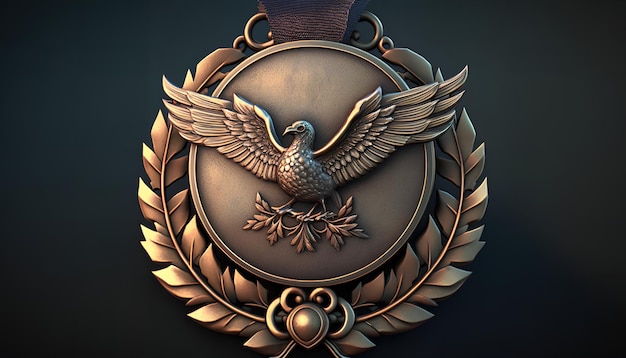 A bronze medal with a dove on it.