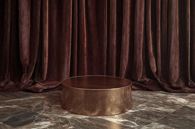 Photo a bronze podium with a rich textured surface standing on a marble floor with a backdrop of dark