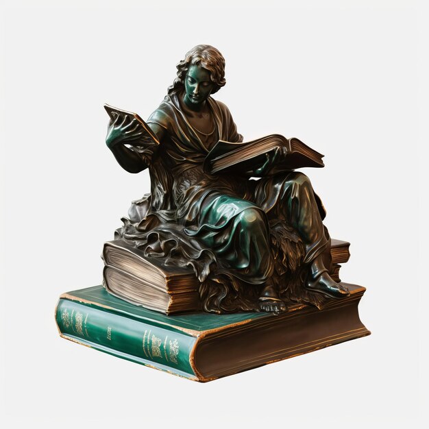 Bronze Statue Of Female Study With Reading Book