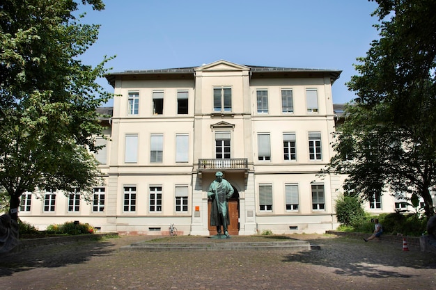 Bronze statue in garden at front of Psychology Institute University of Heidelberg for travelers people visit on August 25 2017 in BadenWurttemberg Germany