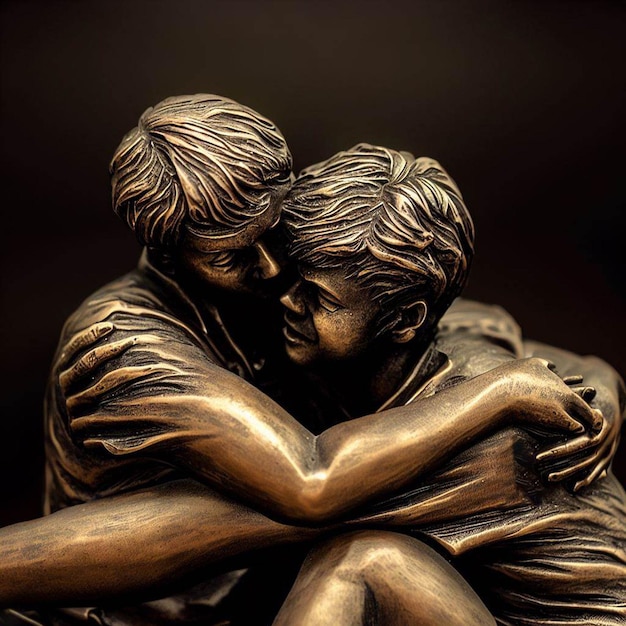 a bronze statue of two people embracing each other 2