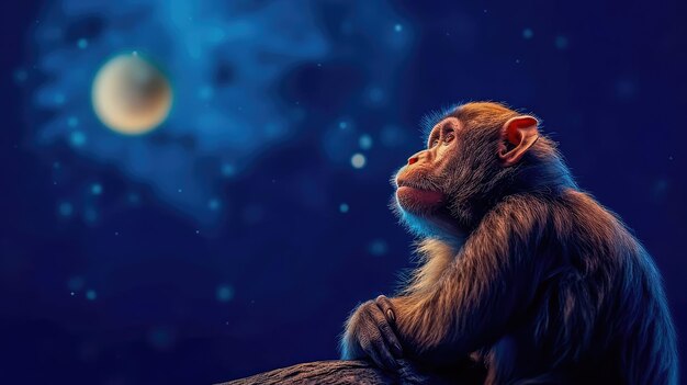 Brooding primate sits on top of a cliff contemplating a cosmic symphony philosophical intelligent Generative AI