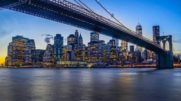 Brooklyn Bridge Park with Sunset and New York Skyline