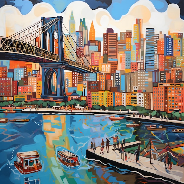 Brooklyn Bridge Splendor Captivating Painting from a Unique Perspective