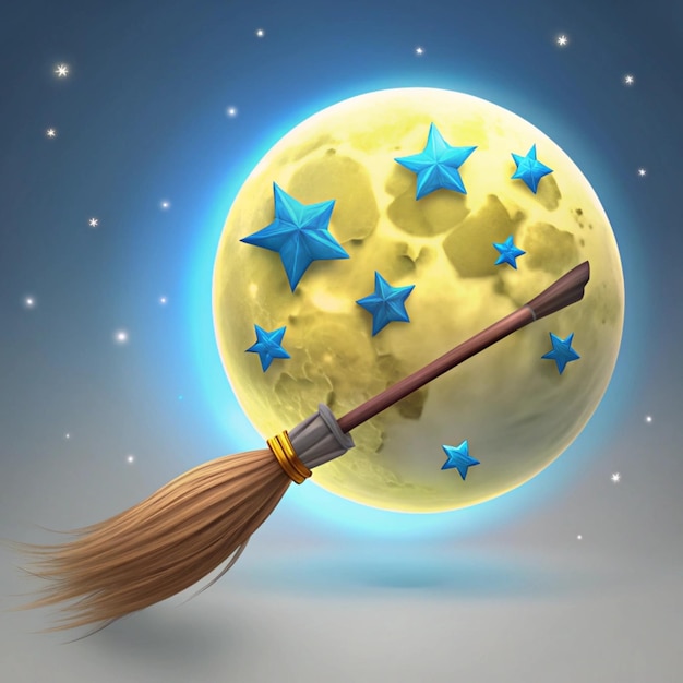 a broom with a broom and a blue star on it