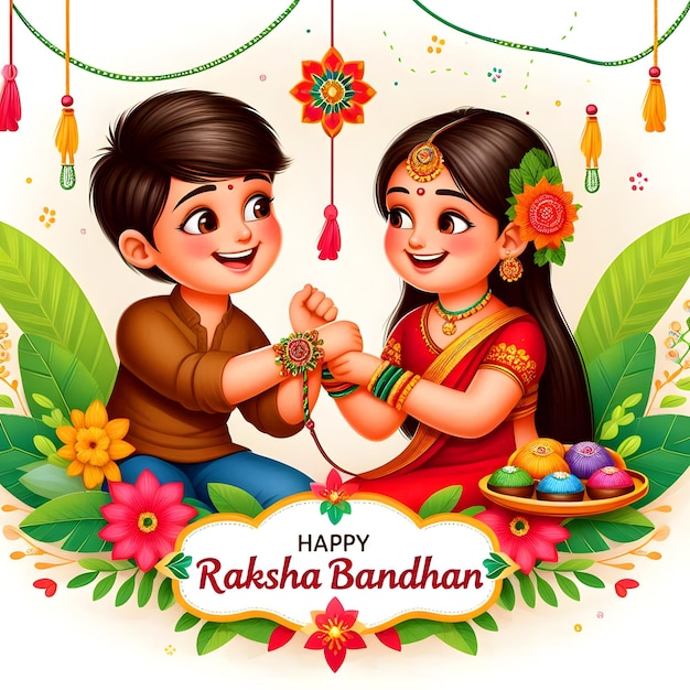 Brother and sister tying Rakhi on Happy Raksha Bandhan is a popular Hindu Festival greeting Poster A