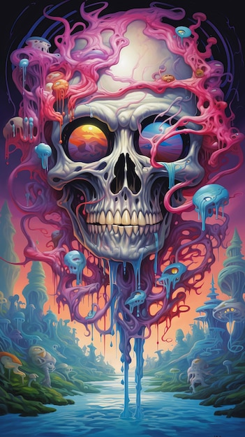 brow psychedelia skull tentacles floating portrait hipster face melting universe saturated color