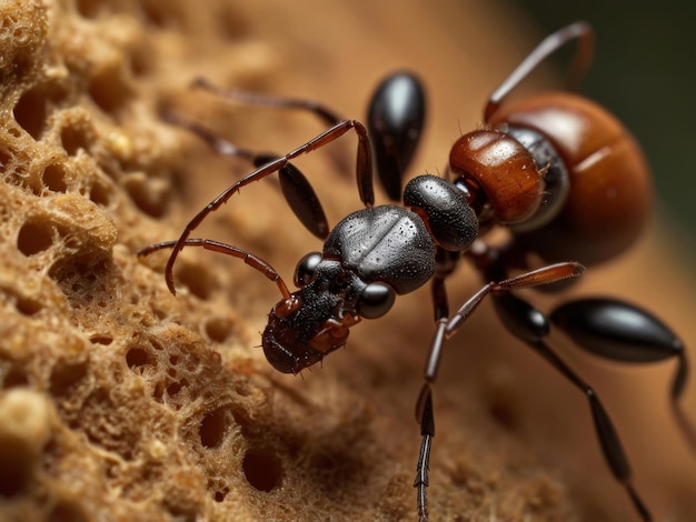 a brown ant with a black ant on its back