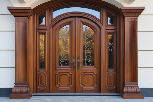 Brown automatic wooden entry door AI