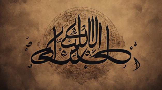 A brown background with arabic calligraphy that says'the name of allah '