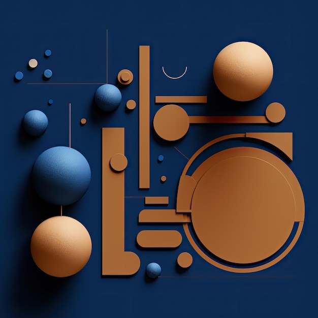 A brown background with blue objects and a round ball