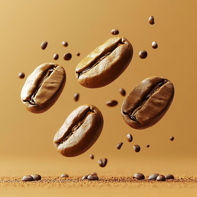 a brown background with coffee beans and a brown background