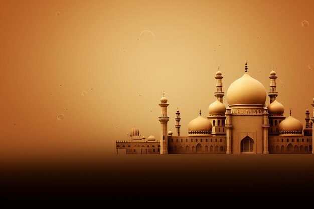 A brown background with a mosque and a dome