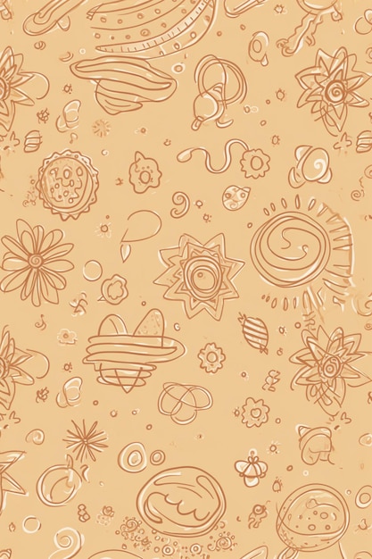 A brown background with a pattern of planets and stars.