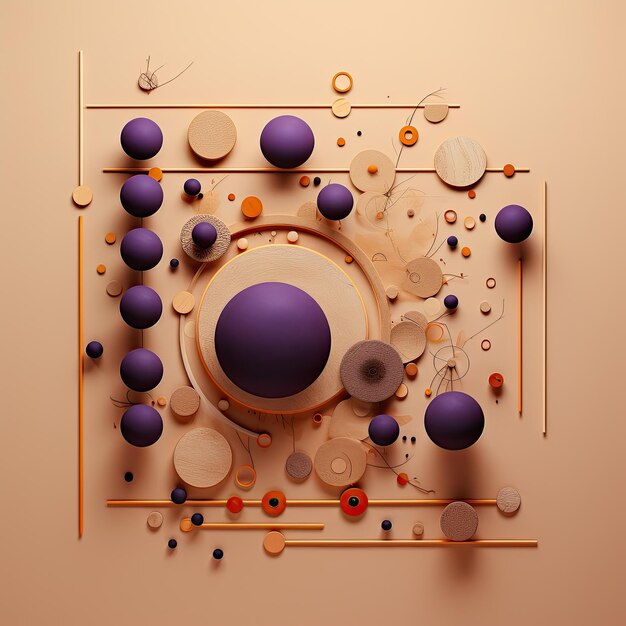 A brown background with purple objects and a round ball