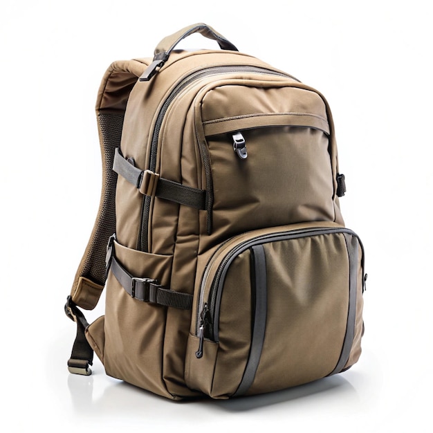 Photo a brown backpack with a zipper and a zipperwhait background