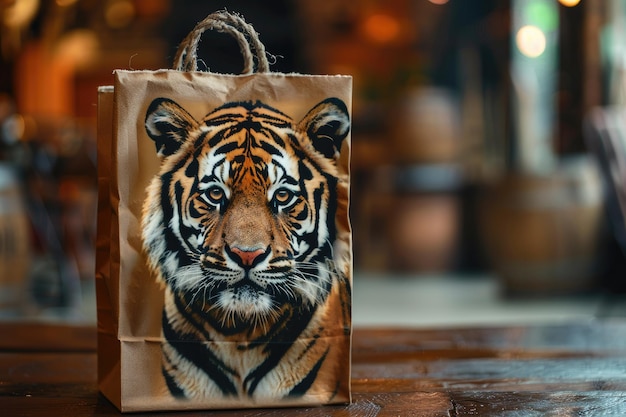 a brown bag with a picture of a tiger on it