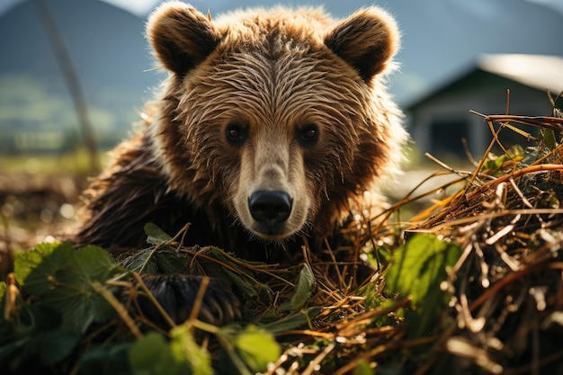 Brown bear fishing in a river