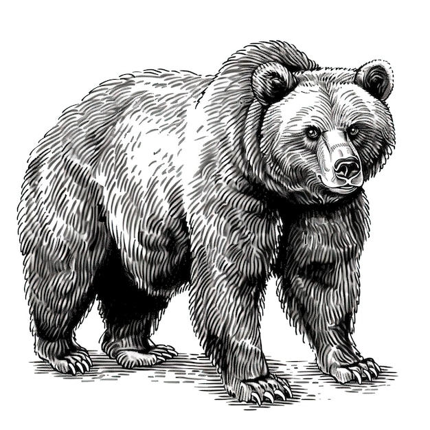 Photo brown bear illustration drawing engraving ink line art vector