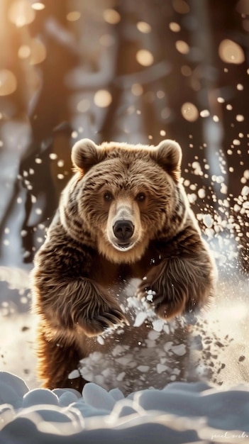 Photo a brown bear is standing in the snow and the words  bear