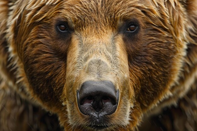 Photo brown bear staring intensely with wet fur