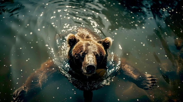 Photo a brown bear swimming in a tranquil body of water