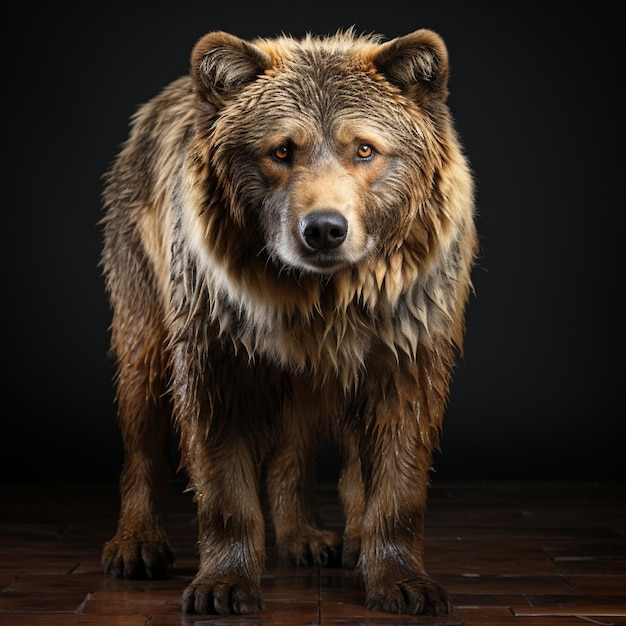 a brown bear with a black background that says quot bear quot