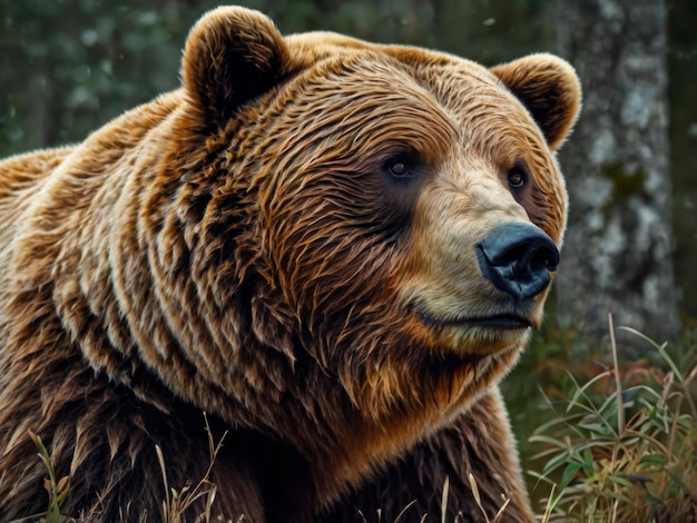 a brown bear with a black nose and a black nose