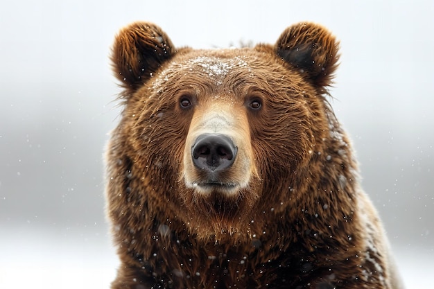 Photo a brown bear with snow on its nose