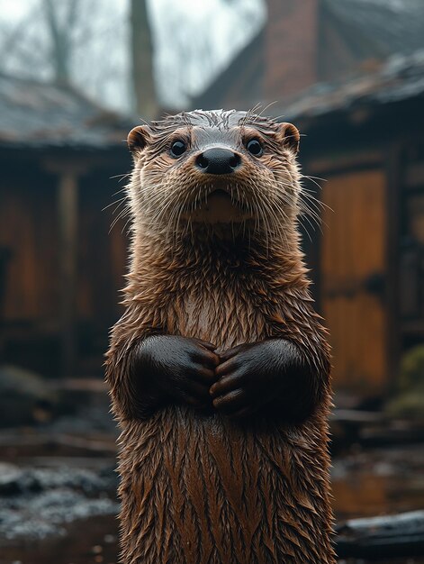 Photo a brown beaver with his hands on his hips