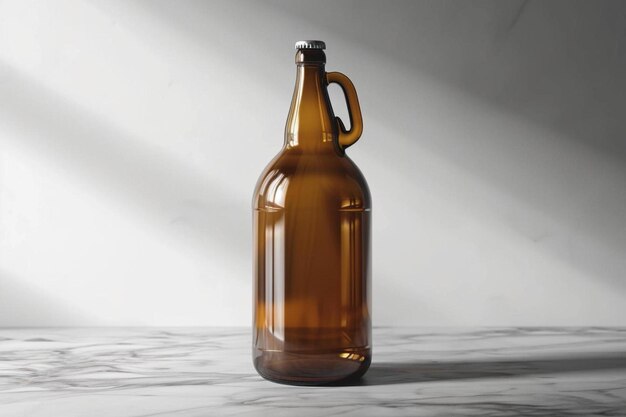 a brown beer bottle sitting on top of a marble counter